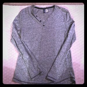 Heather grey v neck half button shirt